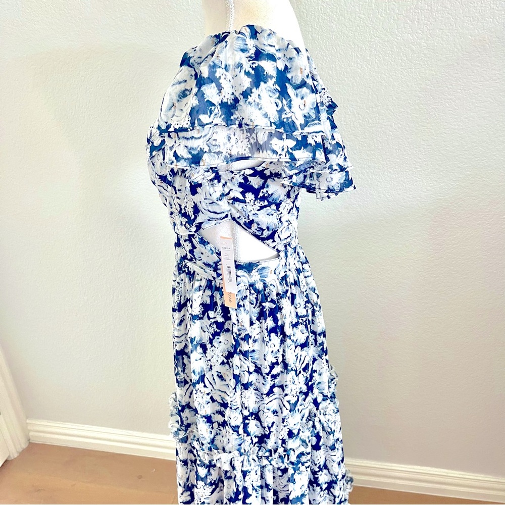 Stunning new blue floral maxi dress with side cut outs small - Picture 4 of 5